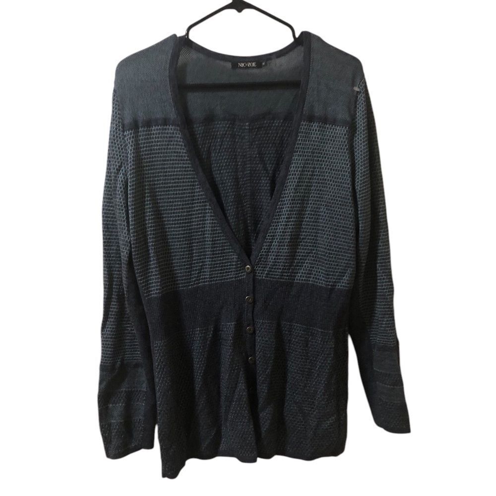 Nick & Zoe V neck patch work knit cardigan blue Xl